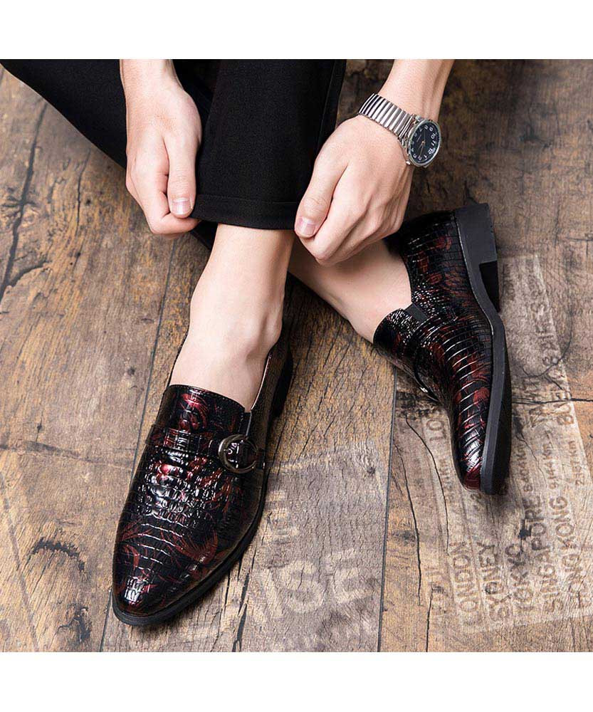 Red croc skin pattern buckle strap slip on dress shoe | Mens dress ...