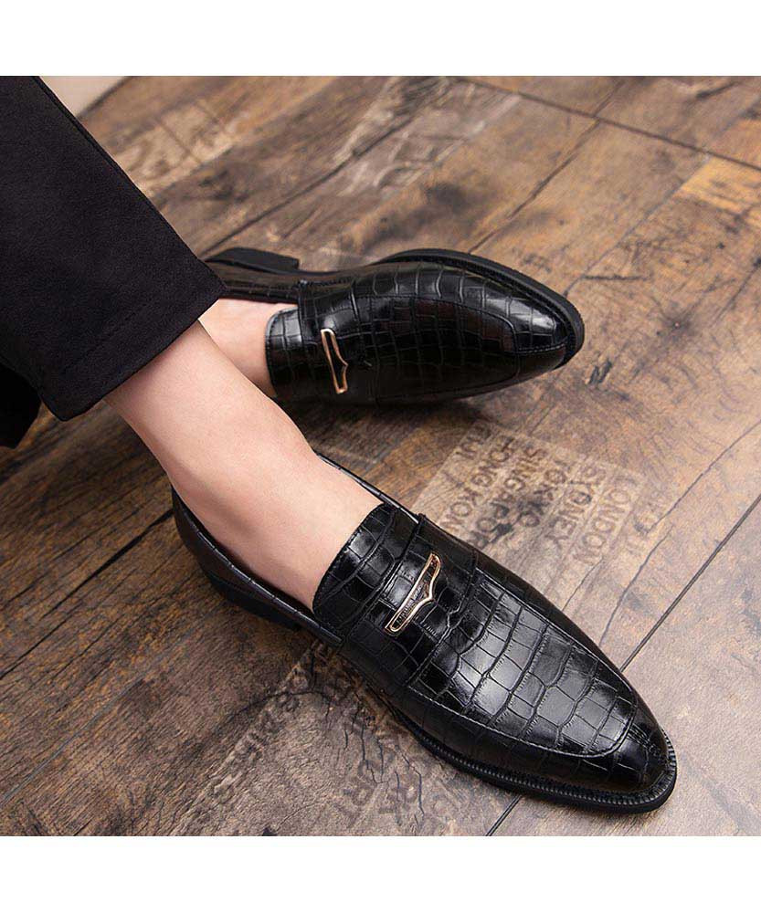 Black retro croc skin pattern penny slip on dress shoe | Mens dress ...