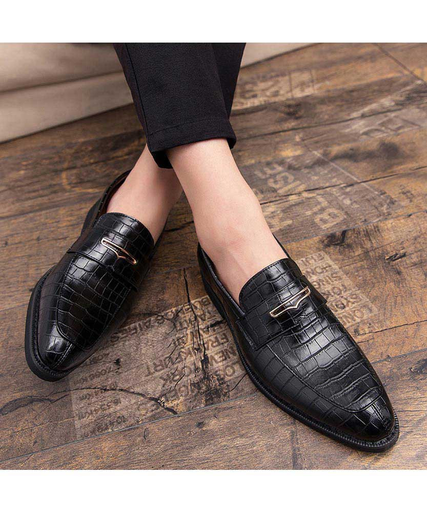 Black retro croc skin pattern penny slip on dress shoe | Mens dress ...