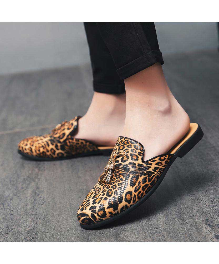 mens leopard print slip on shoes