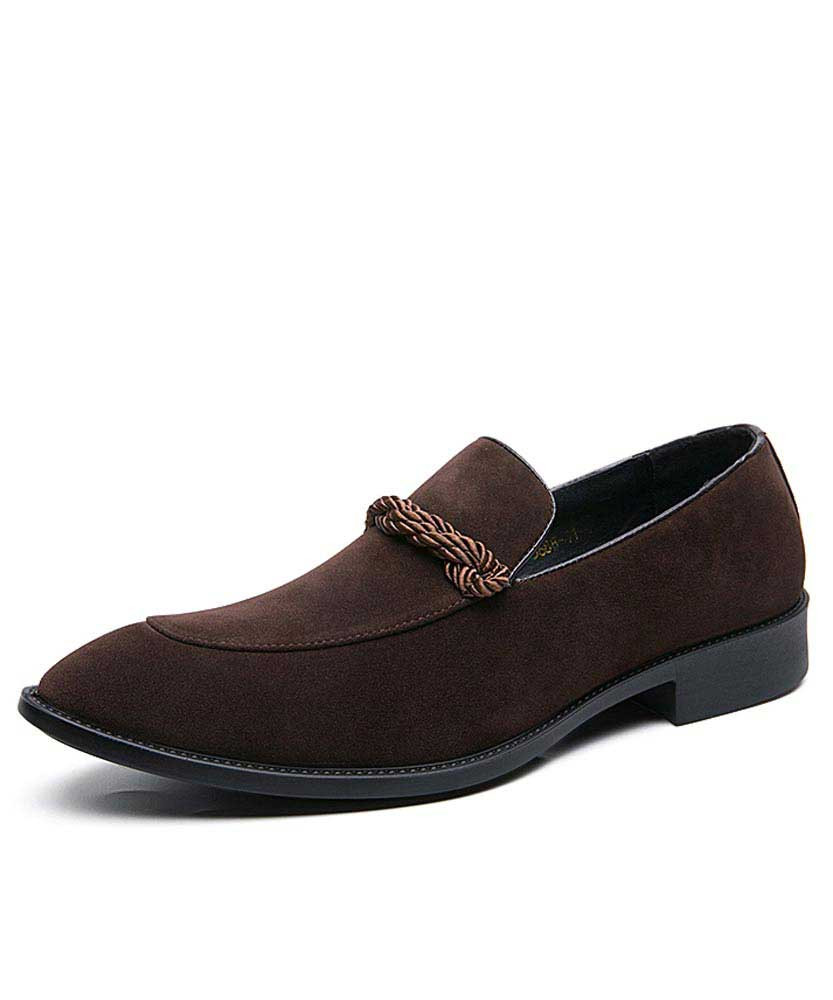 Men's brown twist strap on top slip on dress shoe 01