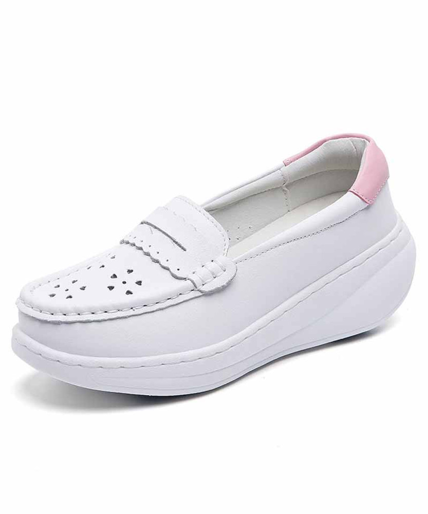 Women's white pink penny hollow slip on rocker bottom sneaker 01