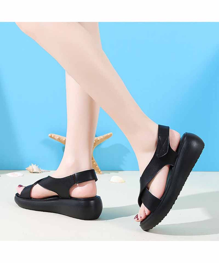 Black cross strap velcro fastening shoe sandal | Womens sandals online ...