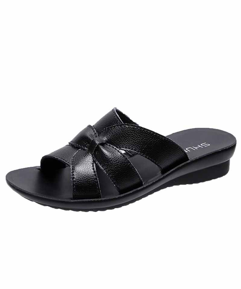 Women's black cross strap vamp slip on mule shoe sandal 01