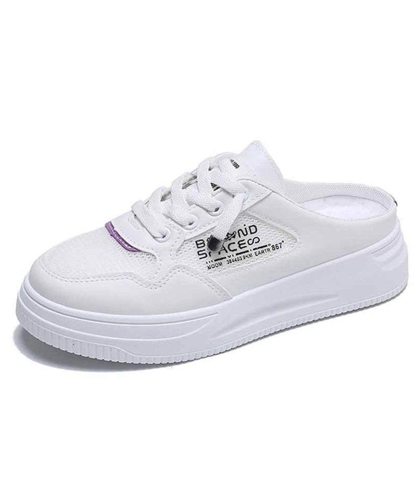 Women's white lace side print mule shoe sneaker 01