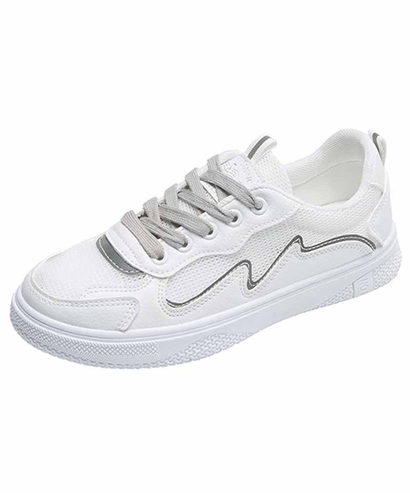 Women's white grey hollow out lace up shoe sneaker 01