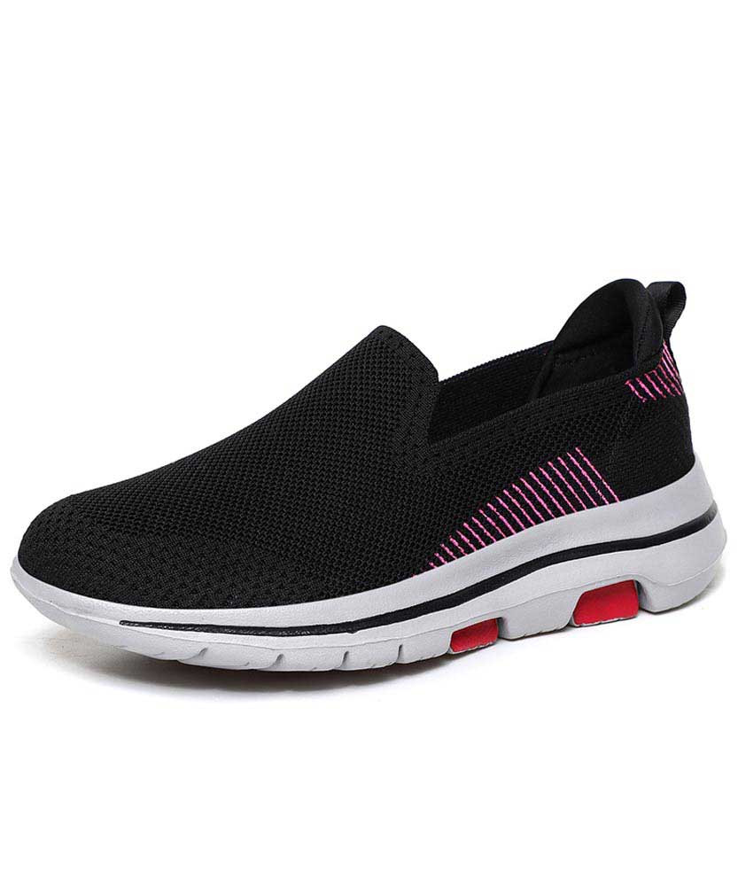 Women's black stripe texture flyknit slip on shoe sneaker 01