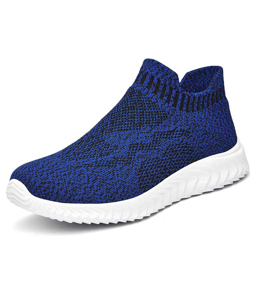 Women's blue pattern texture flyknit slip on shoe sneaker 01