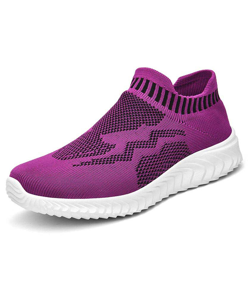 Women's purple pattern texture flyknit slip on shoe sneaker 01