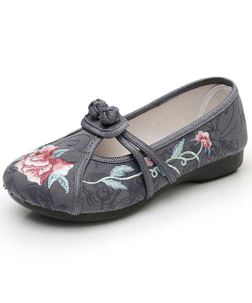 Women's grey floral pattern low cut slip on shoe loafer 01