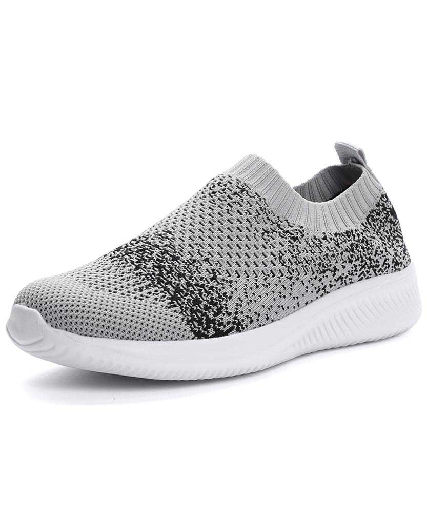 Women's grey texture flyknit sock like entry slip on shoe sneaker 01