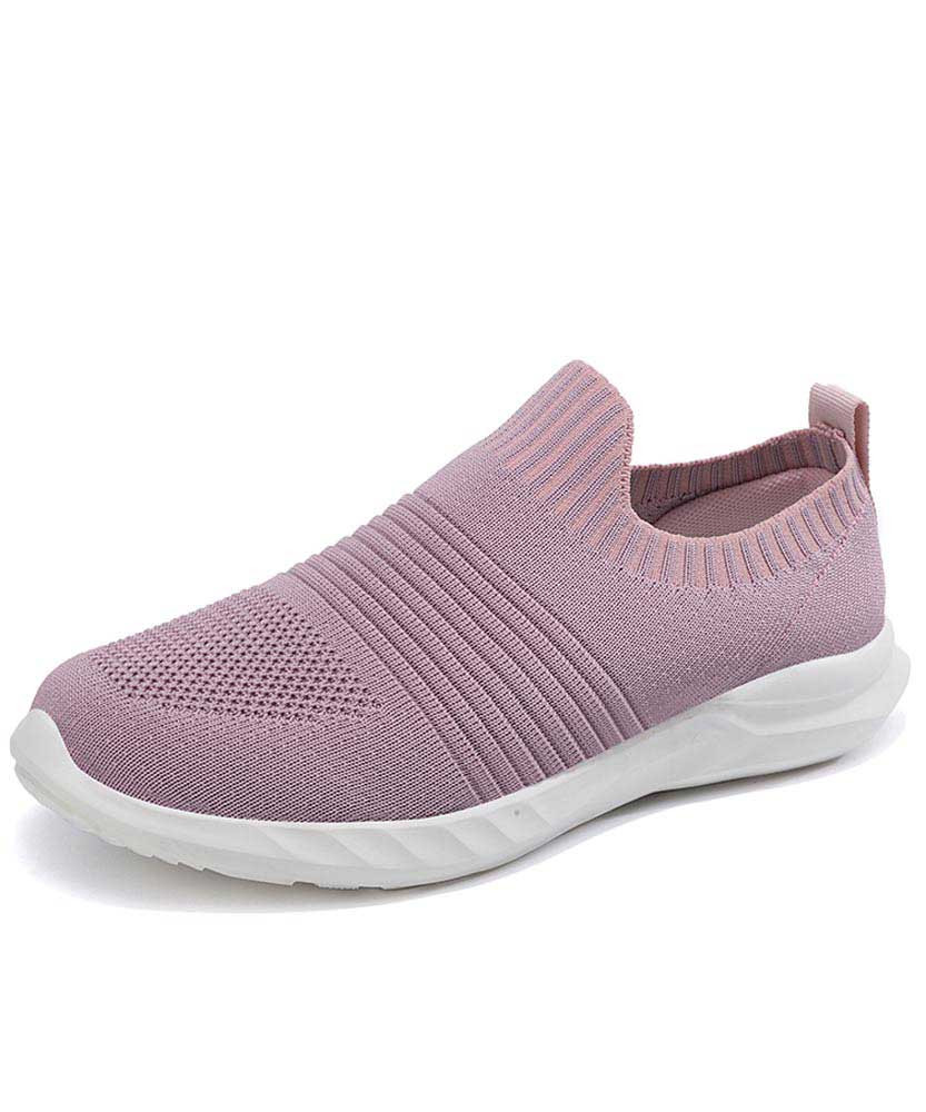 Women's pink stripe flyknit sock like entry slip on shoe sneaker 01