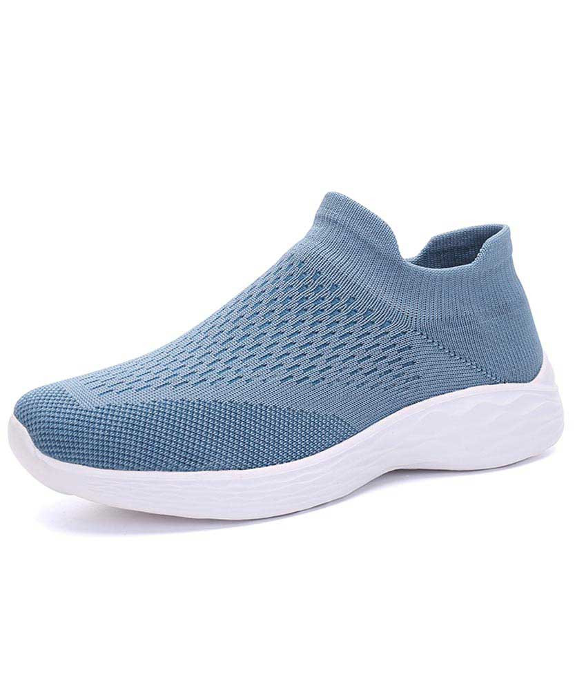 Women's blue pattern texture sock like entry slip on shoe sneaker 01
