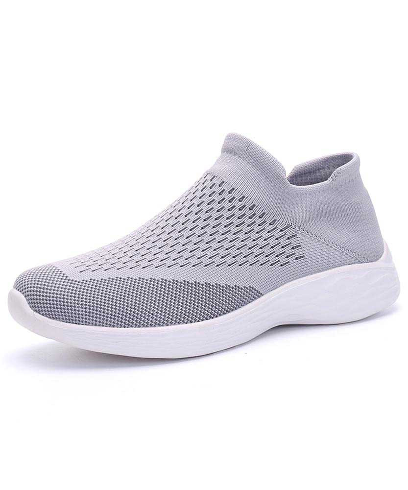Women's grey pattern texture sock like entry slip on shoe sneaker 01