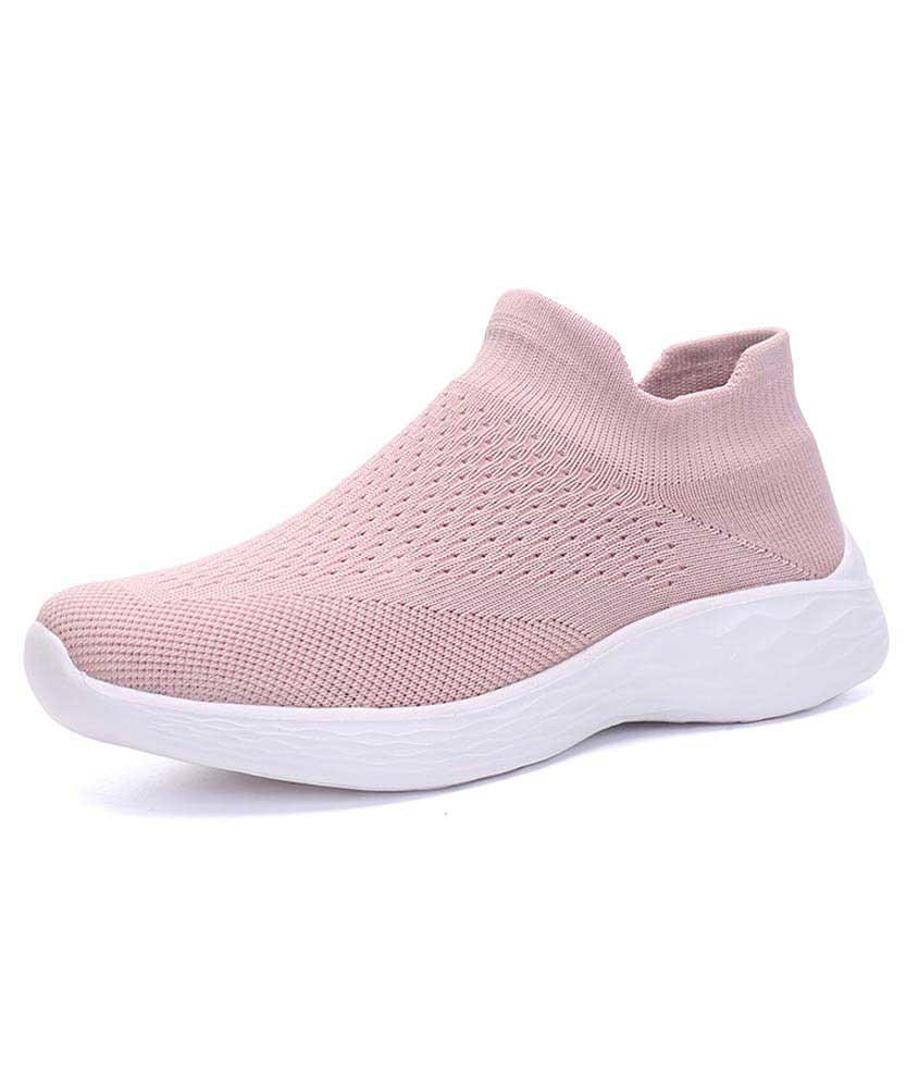 Women's pink pattern texture sock like entry slip on shoe sneaker 01