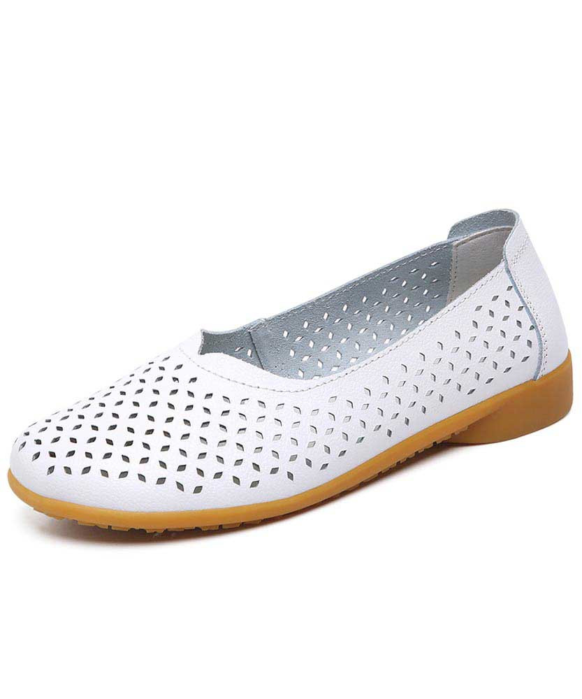 Women's white plain low cut hollow slip on shoe loafer 01