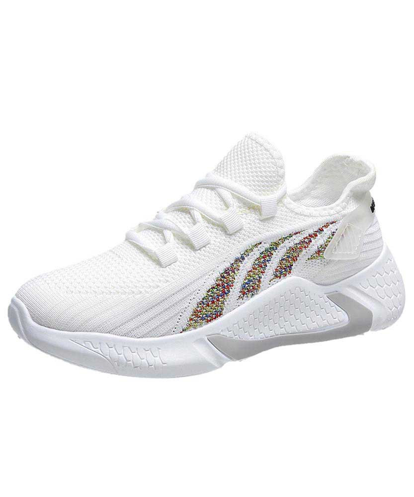 Women's white stripe texture flyknit shoe sneaker 01
