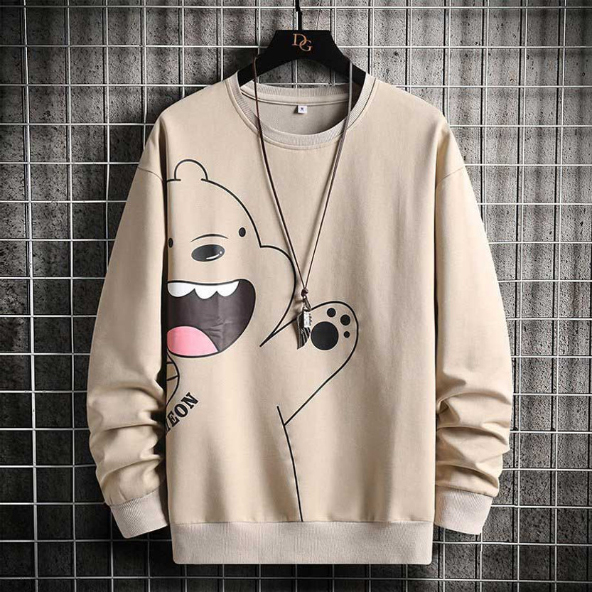Men's khaki cartoon animal pattern print pull over sweatshirt