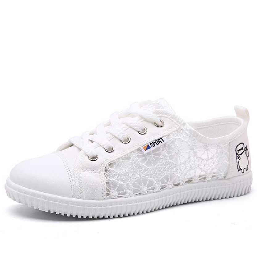 Women's white floral lace animate print lace up shoe 01