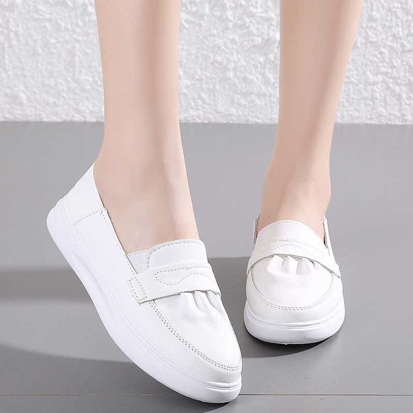 White pleated effect penny slip on shoe loafer | Womens shoe loafers ...