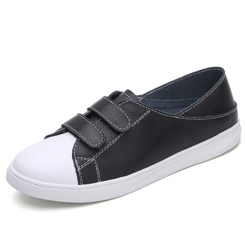 Women's black double velcro casual slip on shoe 01