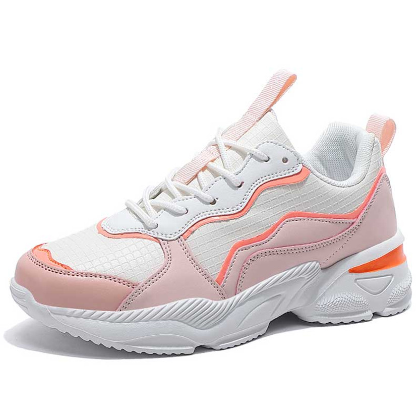 Women's pink check wave accents sport shoe sneaker 01