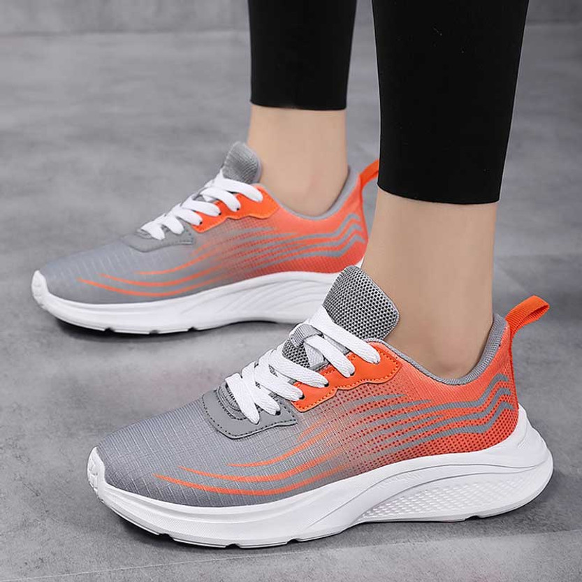 Grey orange stripe flyknit sport shoe sneaker | Womens sneakers shoes ...