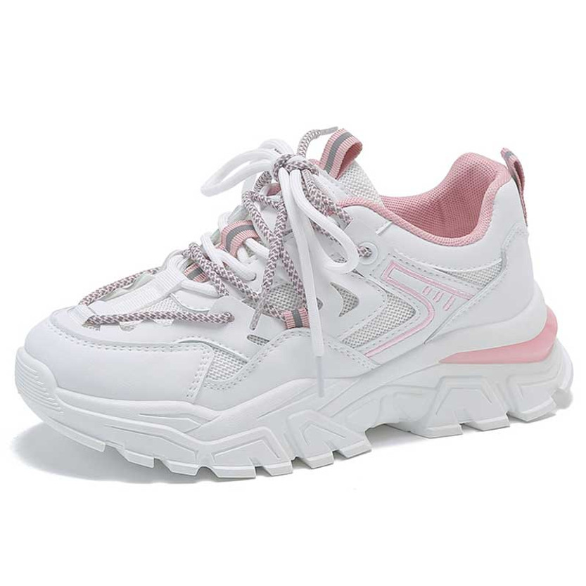 Women's white pink casual sport shoe sneaker 01