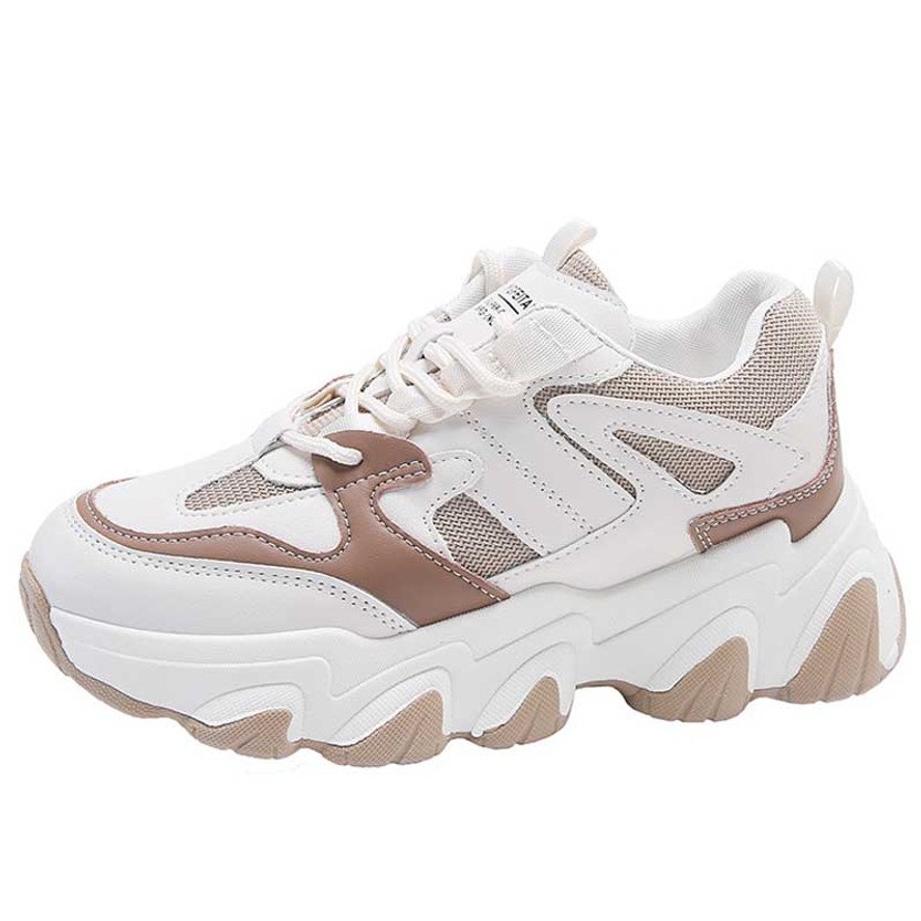 Women's white khaki casual pattern sport shoe sneaker 01