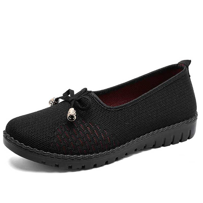 Women's black bow on top slip on shoe loafer 01
