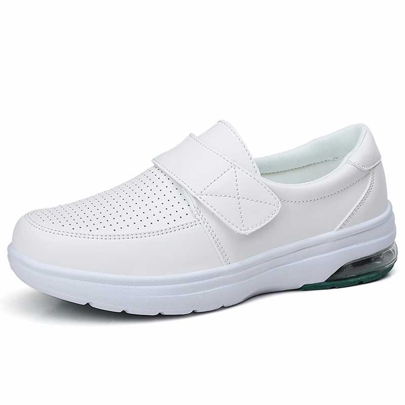 Women's white hollow velcro fastening slip on shoe loafer 01