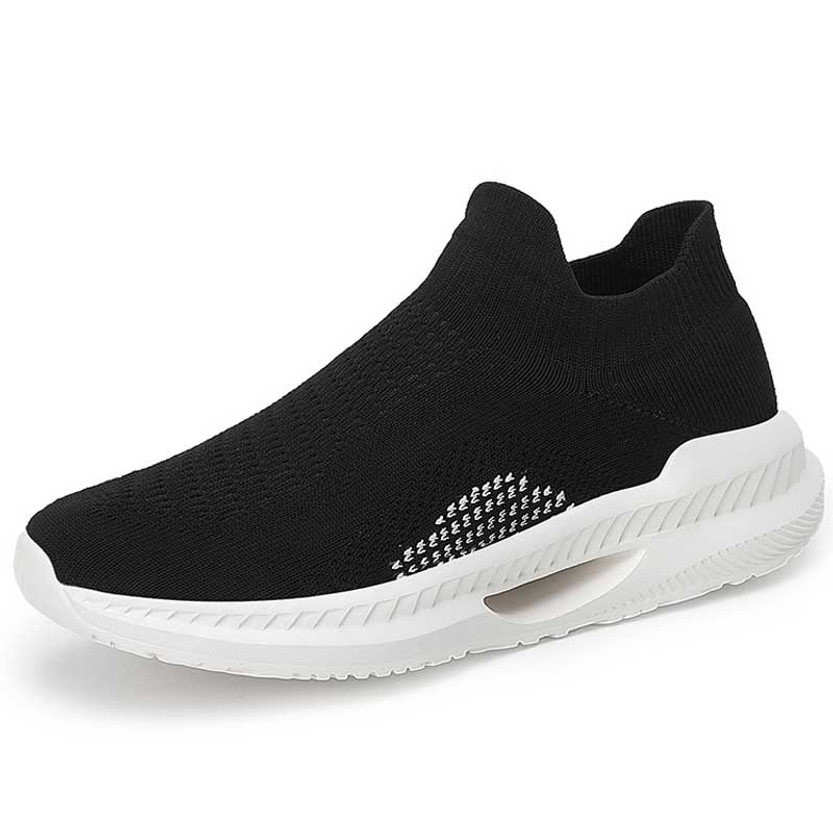 Women's black texture pattern sock like slip on shoe sneaker 01