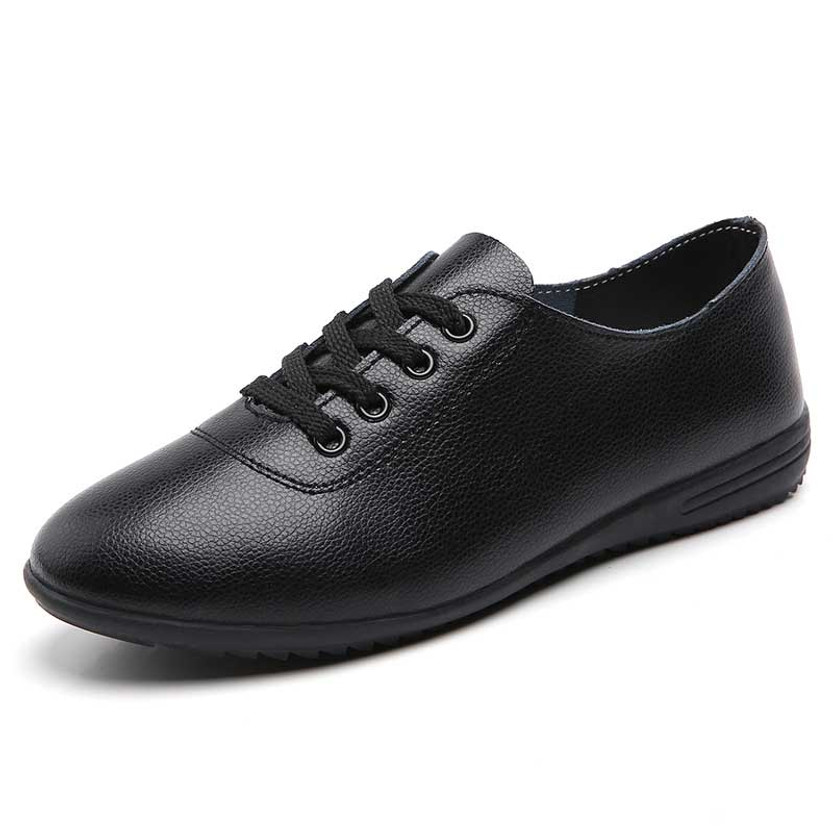 Women's black casual plain oxford lace up shoe 01