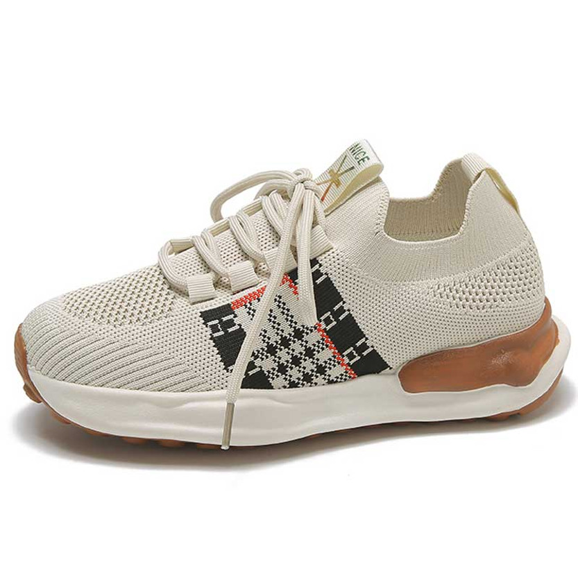 Women's beige flyknit pattern texture casual shoe sneaker 01