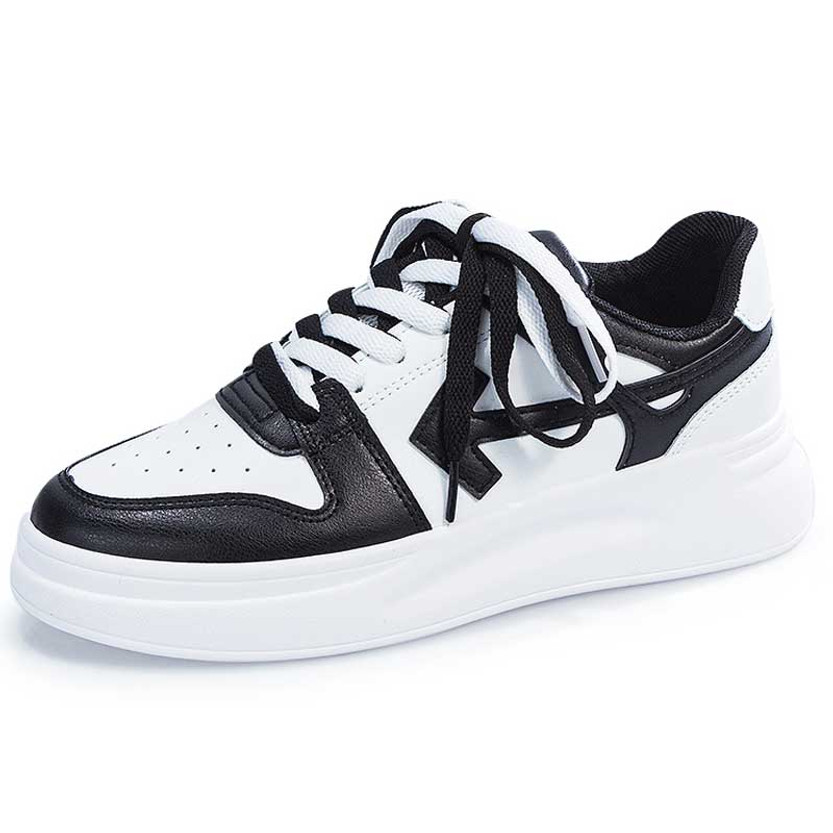 Women's white black thread accents casual lace up shoe sneaker 01