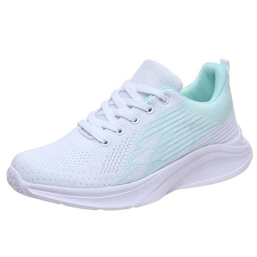 Women's white green flyknit stripe texture casual shoe sneaker 01