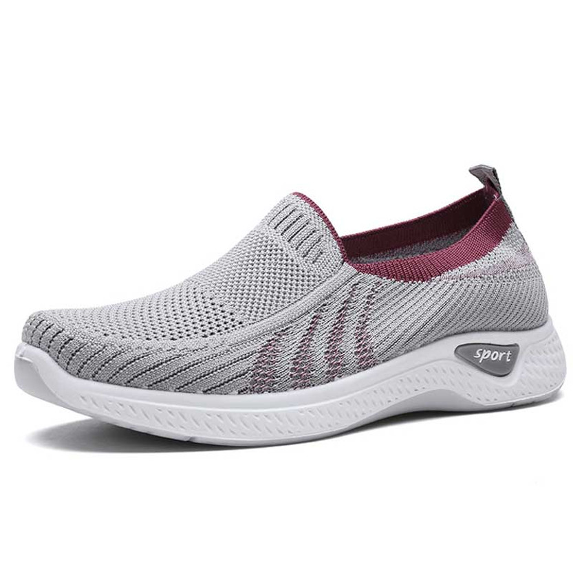 Women's grey pattern texture sport print slip on shoe sneaker 01