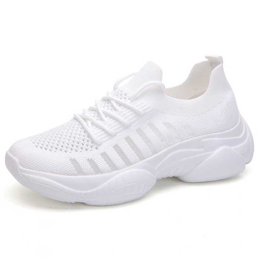 Women's white flyknit stripe hollow lace shoe sneaker 01