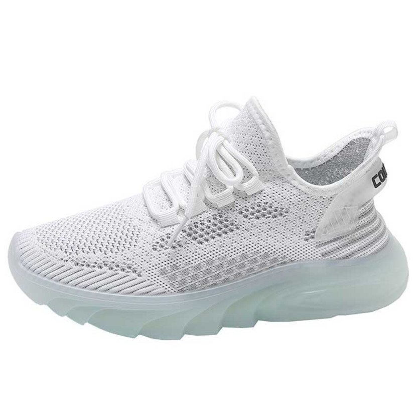 Women's white flyknit stripe texture label print shoe sneaker 01