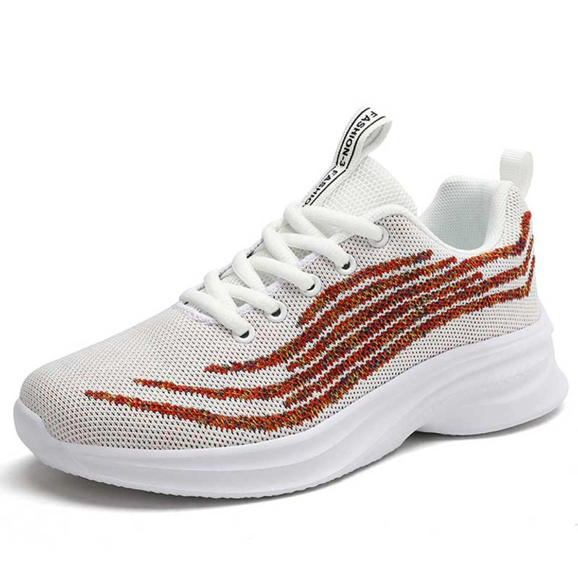 Women's white flyknit stripe pattern lace up shoe sneaker 01