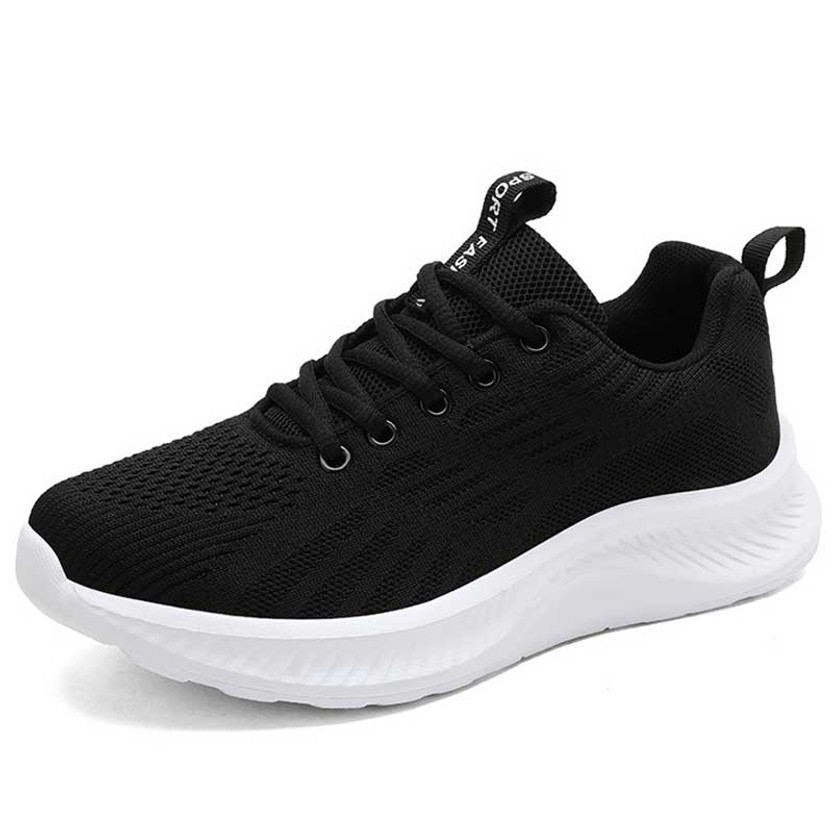 Women's black flyknit pattern texture stripe lace up shoe sneaker 01