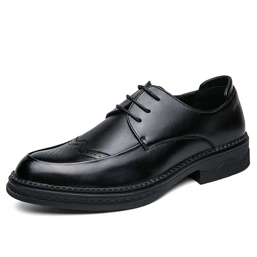 Men's black retro brogue derby dress shoe 01