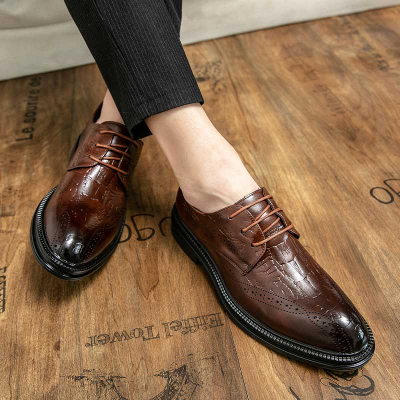 Brown croc skin pattern brogue derby 