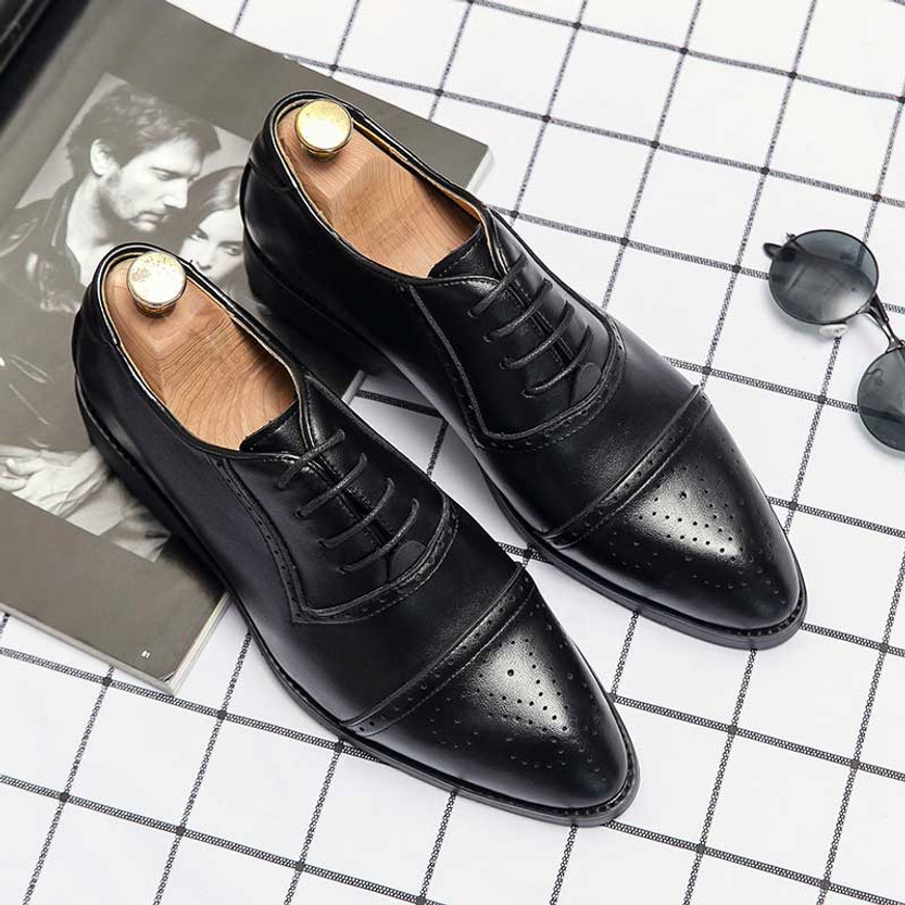 Black retro brogue point toe oxford dress shoe | Mens dress shoes ...