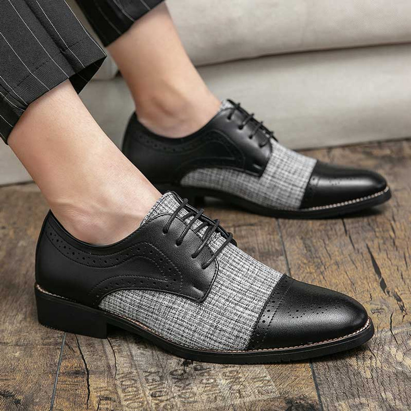 Black stripe texture brogue derby dress shoe | Mens dress shoes online ...