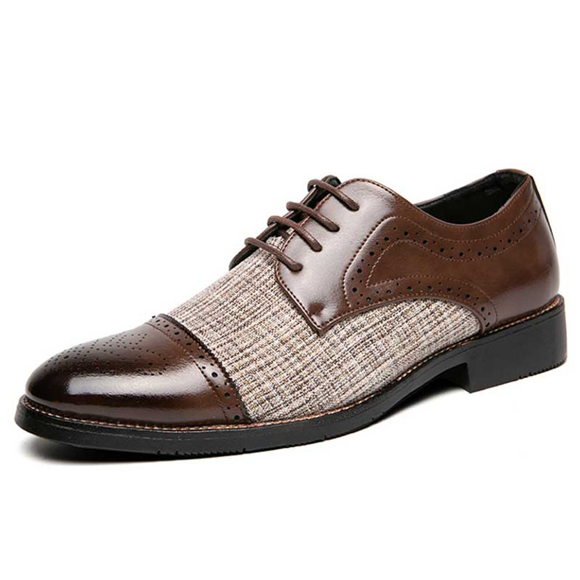 Men's brown stripe texture brogue derby dress shoe 01