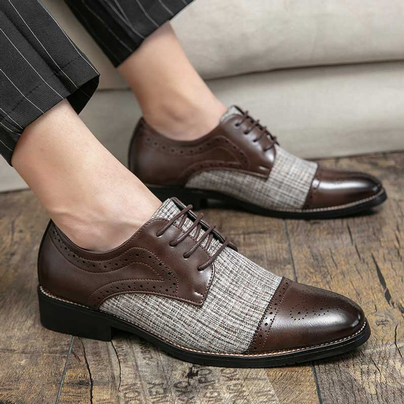 Brown stripe texture brogue derby dress shoe | Mens dress shoes online ...