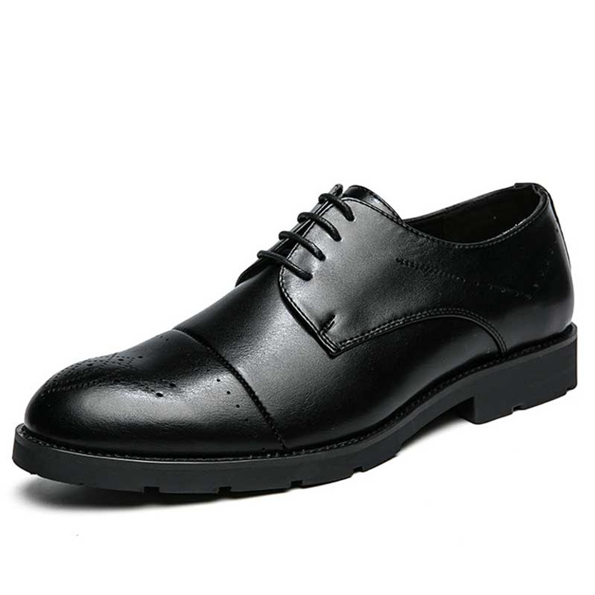 Men's black cap retro brogue derby dress shoe 01