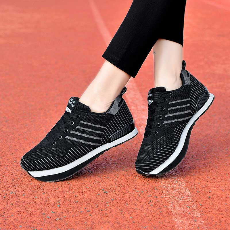 Black stripe texture negative heel rocker shoe sneaker + FREE SHIPPING