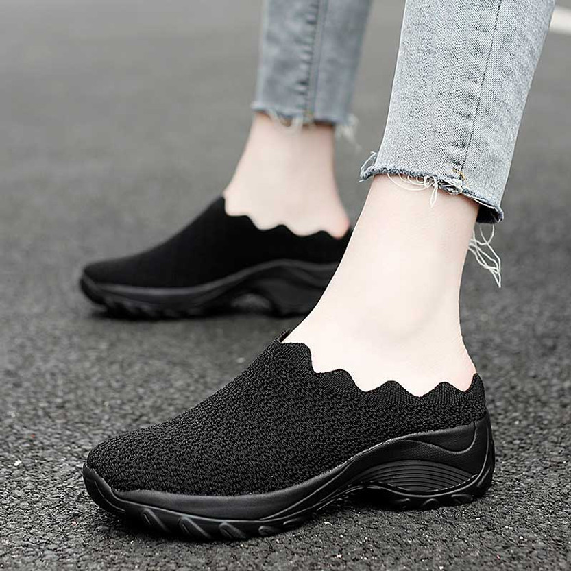 Black texture pattern slip on double rocker bottom shoe mule | Womens ...